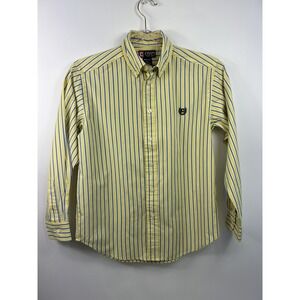 Chaps Dress Shirt Youth Boys Sz M(10-12) Yellow Blue/White Stripe Long Sleeve